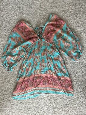 Cupshe Aqua and Pink Floral Boho Tie-Front Tunic